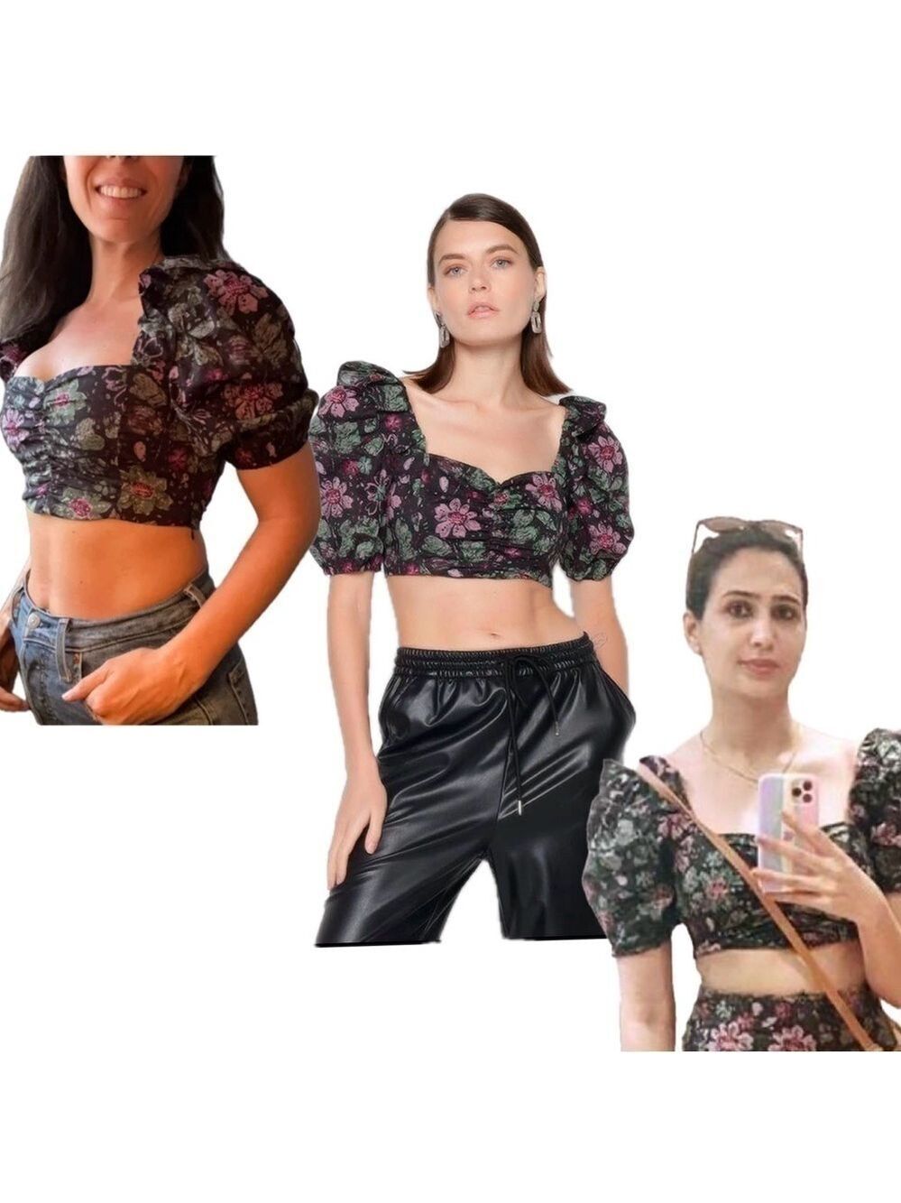 Zara Crop Top Floral Ruffle Puff Sleeve Blogger Favorite Festival Prairie NWT